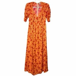 ASOS DESIGN Maternity Floral Print Maxi Tea Dress with Ruched Sleeves